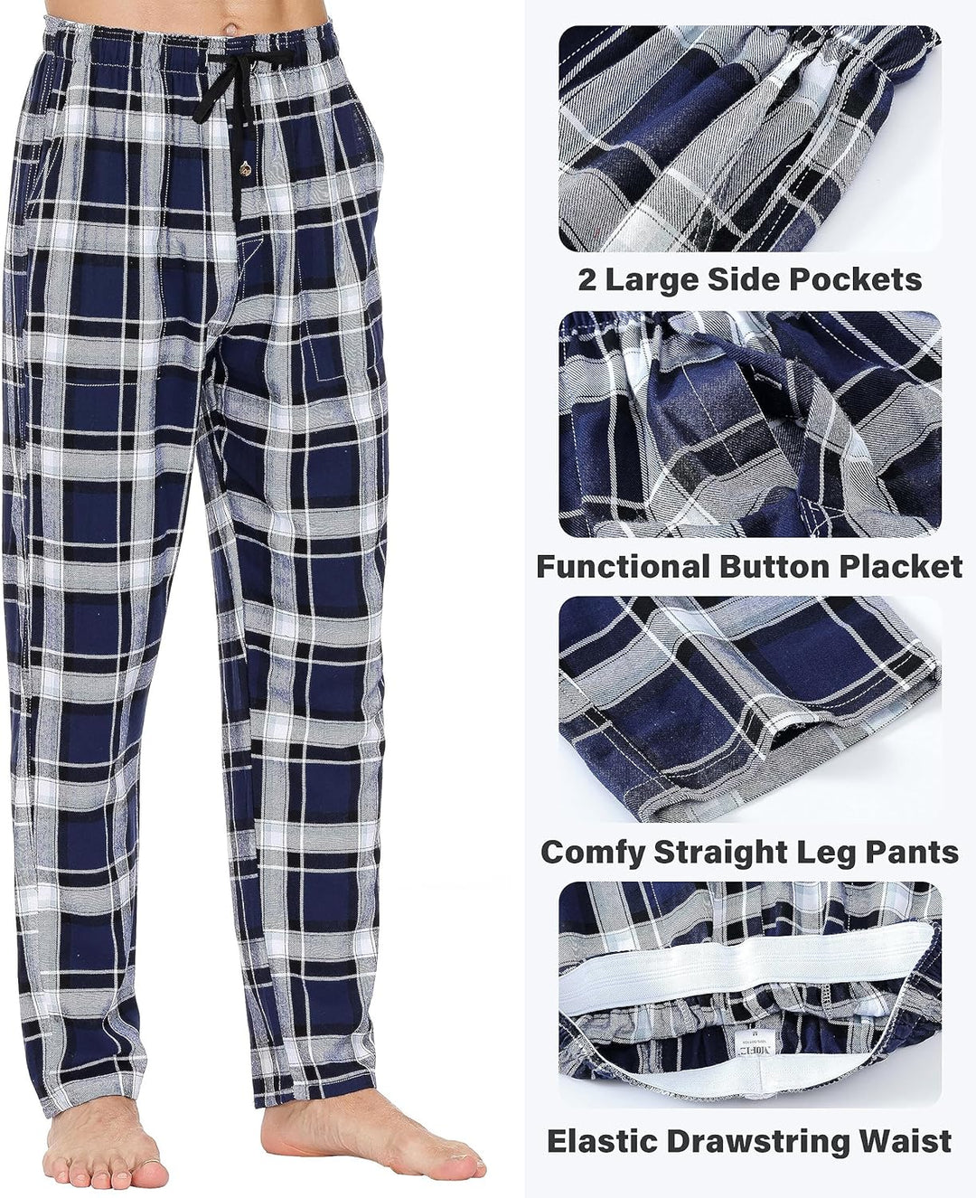 MoFiz Herren Pyjamahose Warm Lang Baumwolle Weich Schlafanzughose Kariert Winter Nachtwäsche Freizei