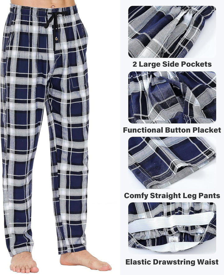 MoFiz Herren Pyjamahose Warm Lang Baumwolle Weich Schlafanzughose Kariert Winter Nachtwäsche Freizei