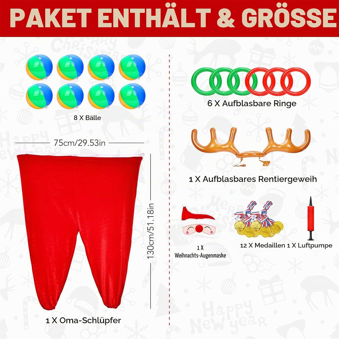 Weihnachtsspiel für Kinder &amp; Erwachsene - Granny Hosen Wurfspiel &amp; aufblasbares Rentier Geweih Ringw