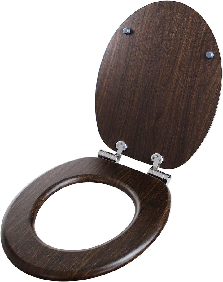 WC Sitz mit Absenkautomatik, Toilettendeckel aus MDF Holz, Toilettensitz mit Holzoptik-Furnier (Dunk