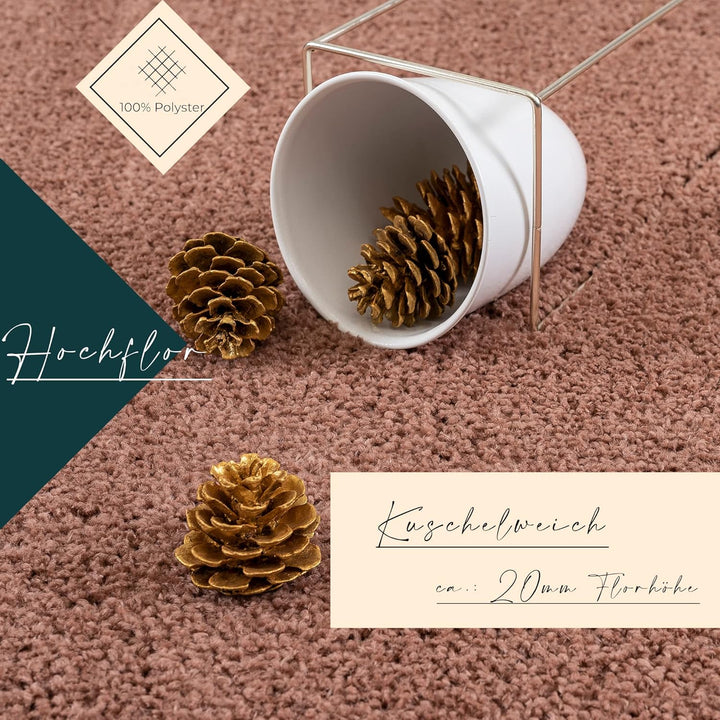 payé Teppich Hochflor Wohnzimmer - Pink - 60x110cm - Shaggy Einfarbig Soft Weich Schlafzimmer Kinder