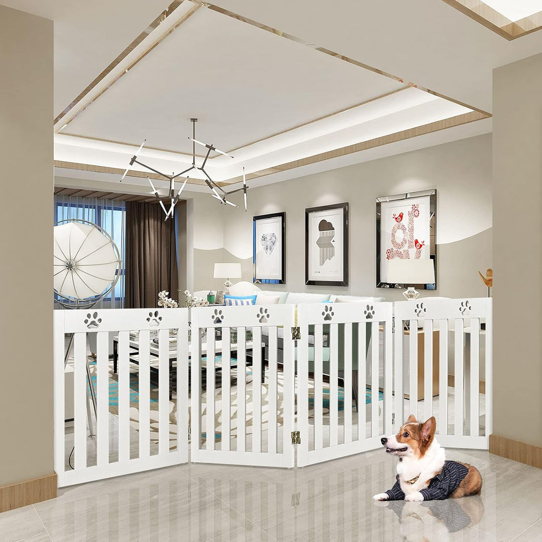 GYMAX 4-teilig Absperrgitter Hund, 60cm Hoch Schutzgitter mit 360° Scharnieren & Anti-Rutsch-Matten,