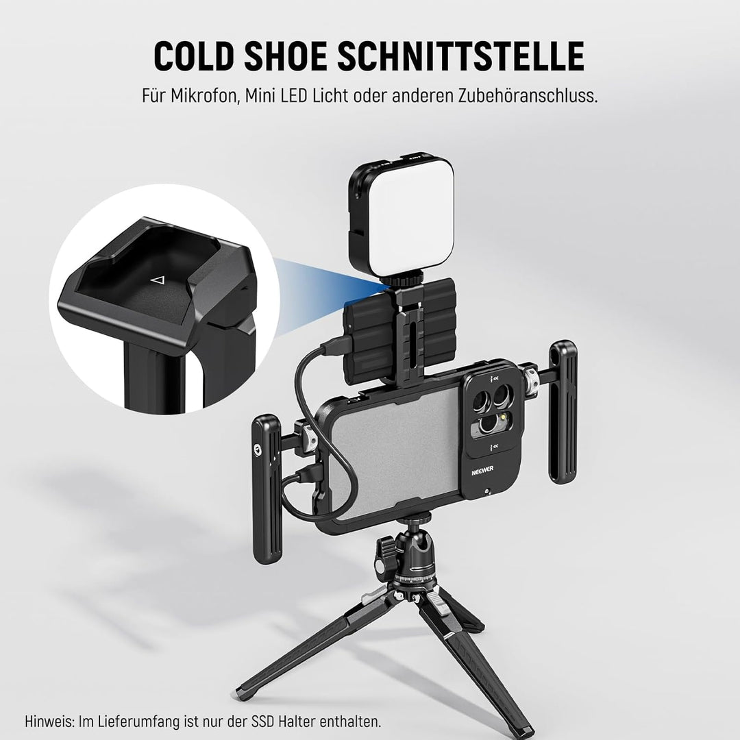 NEEWER T5 T7 T9 SSD Halterung für iPhone 15 Pro Max Handykäfig PA023 PA024, 2,2"-3"/55-75mm SSD Klem