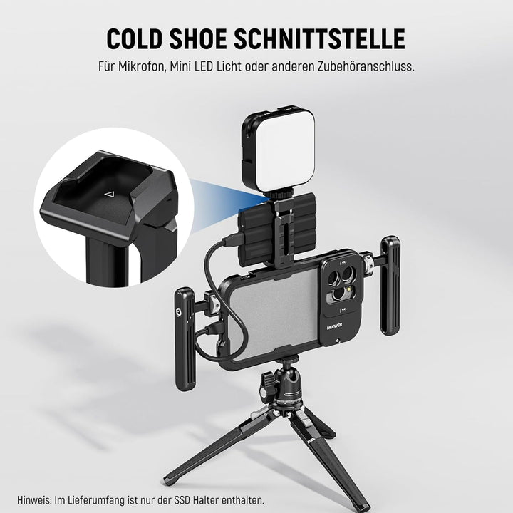 NEEWER T5 T7 T9 SSD Halterung für iPhone 15 Pro Max Handykäfig PA023 PA024, 2,2"-3"/55-75mm SSD Klem