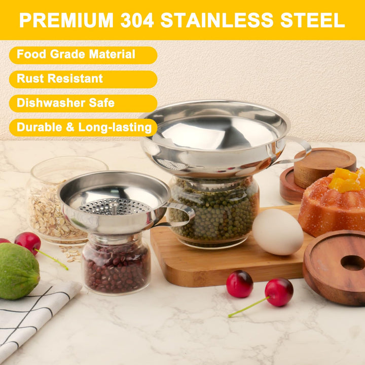 Edelstahl Einmachtrichter Set mit Sieb 3-teilig, Einfülltrichter für Weithals & Standard-Einmachgläs