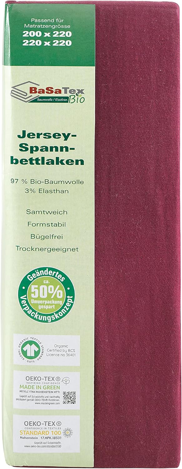 BaSaTex Bio Jersey Premium Spannbettlaken | Spennbetttuch für Wasserbetten und Boxspringbetten | 97%