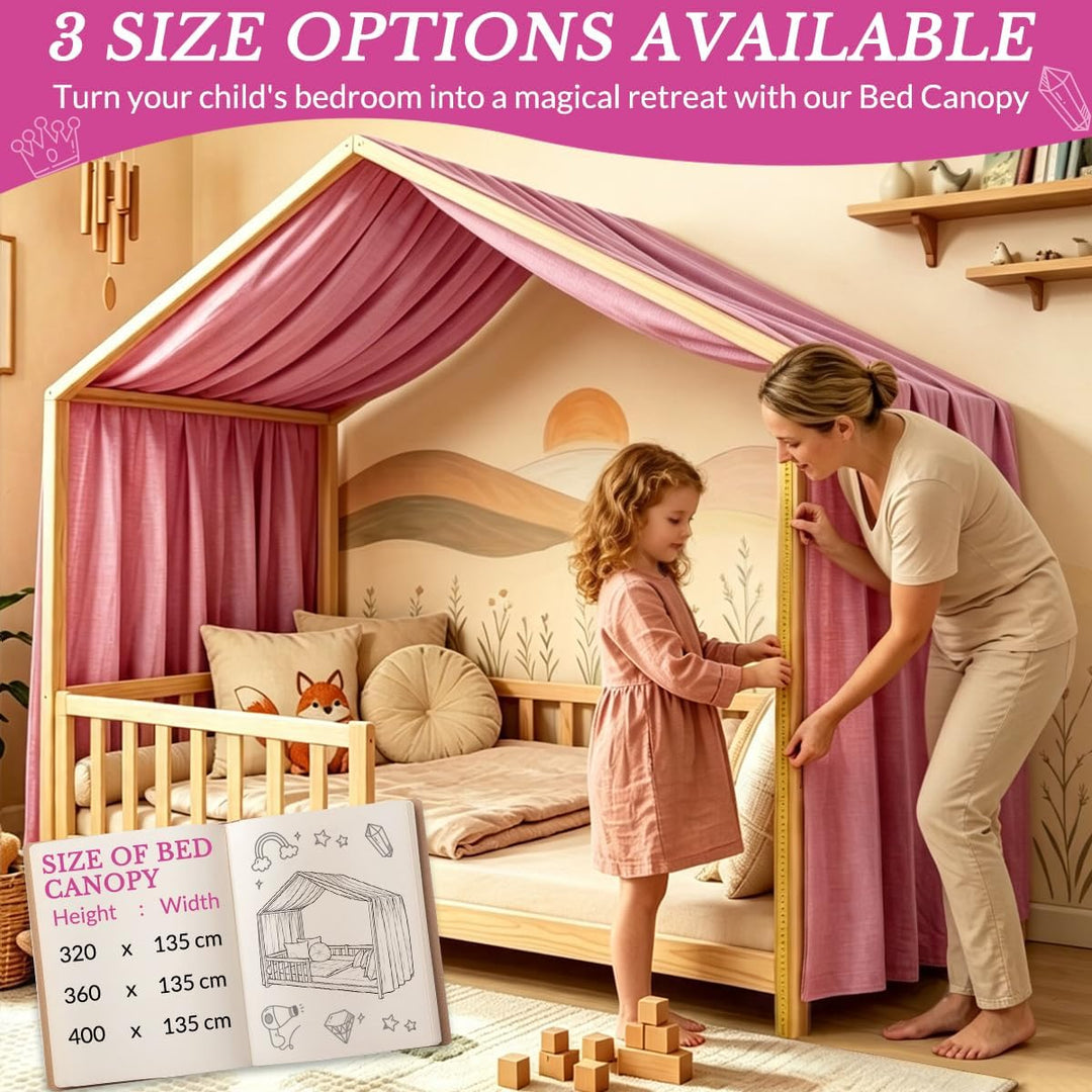 Hausbett Himmel für Kinder, 100% Baumwolle mit Bindegurt und Geschenkbox Rosa H320 x B135 cm (1er Pa