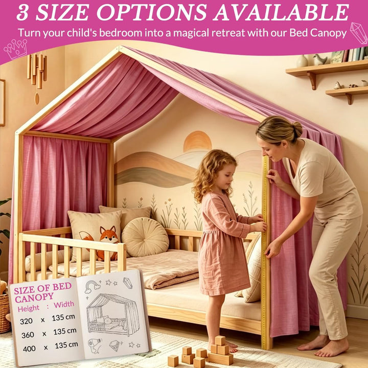 Hausbett Himmel für Kinder, 100% Baumwolle mit Bindegurt und Geschenkbox Rosa H320 x B135 cm (1er Pa
