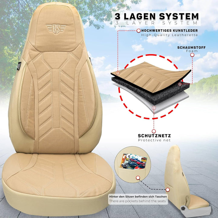 BREMER SITZBEZÜGE Mass Sitzbezüge Schonbezüge für Ford Fiesta MK 7 DPL505 DPL505 - Beige Fiesta MK 7
