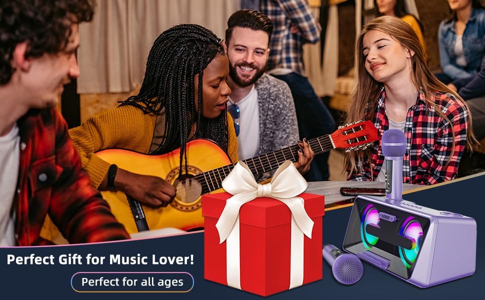 Karaoke Machine for Adults and Kids with 2 UHF Wireless Microphones, Portable Bluetooth Singing Spea