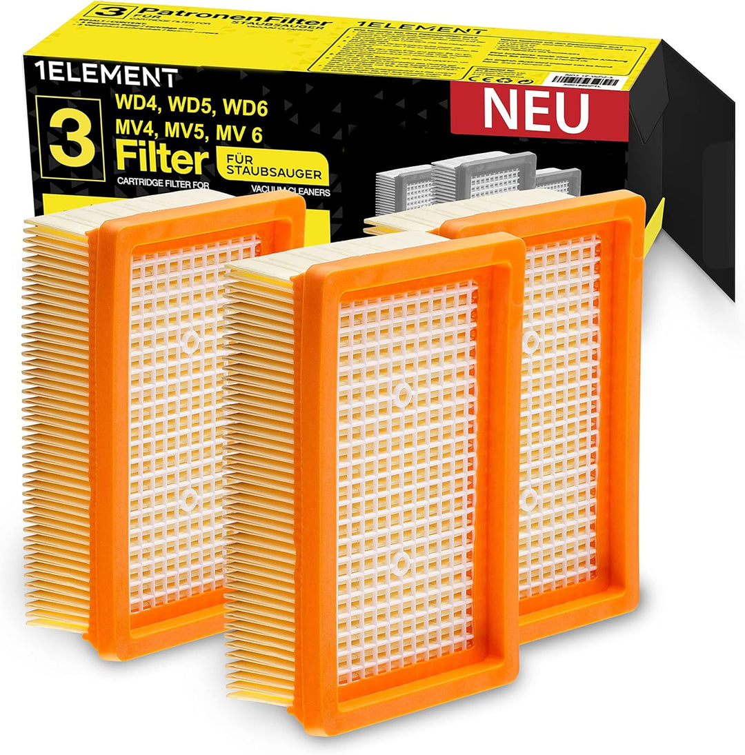 3 Filter für Kärcher Staubsauger [WD4, WD5, WD6 / MV4, MV5, MV6] – 3 Flachfaltenfilter für Allergike