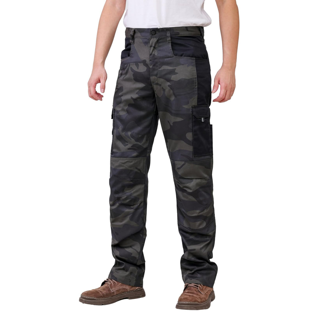 WORK IDEA Herren-Arbeitshose - Schwarz-Hose Herren-Cargohose mit innenliegenden Knietaschen Tarnung