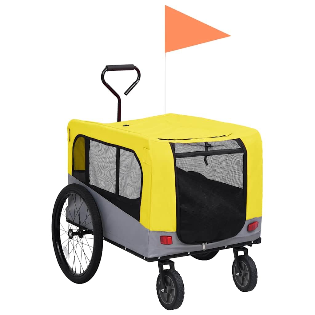 vidaXL 2-in-1 Fahrradanhänger Hunde Buggy Hundefahrradanhänger Hundetransporter Gelb und Grau, Gelb