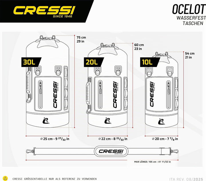 CRESSI Ocelot Waterproof Dry Bag Roll Top Storage Sack for Beach, Boat and Travel, Lightweight Water