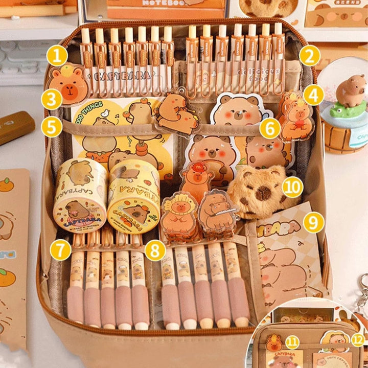 54 Stück Capybara Schreibwaren Set | Federmäppchen Aesthetic Capybara Schreibwaren Sachen MäppchenMi