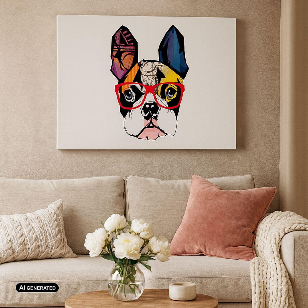 Bilder auf Leinwand Hund Brille Bunt Bulldogge Leinwandbild 70x50cm Wandbilder Dekoration Wohnzimmer