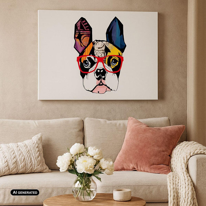 Bilder auf Leinwand Hund Brille Bunt Bulldogge Leinwandbild 70x50cm Wandbilder Dekoration Wohnzimmer