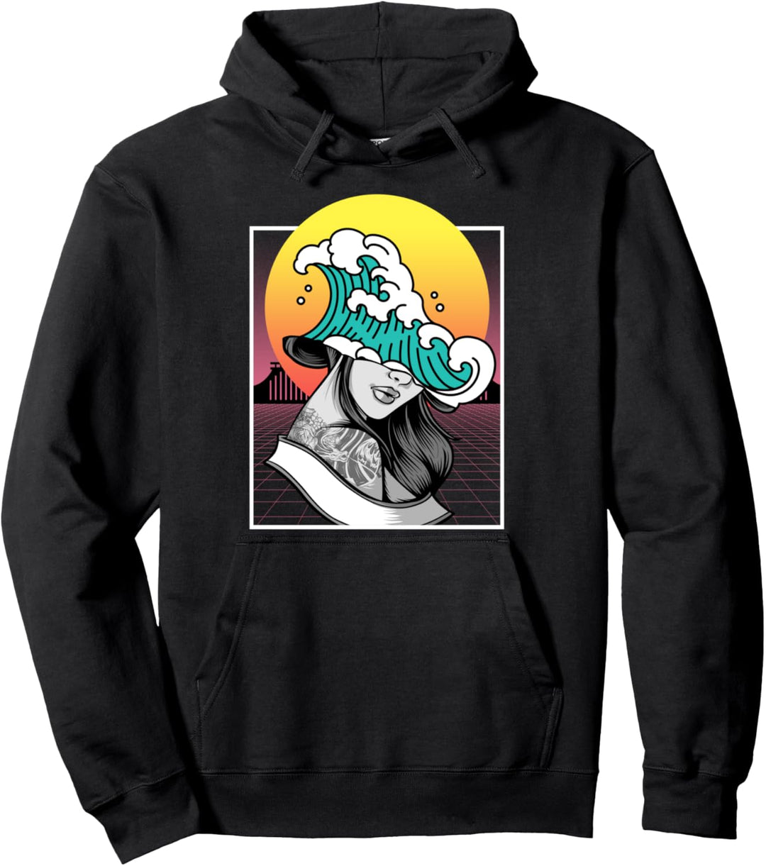 Geisha Kanagawa Wave Vaporwave Japan Aesthetic Pullover Hoodie