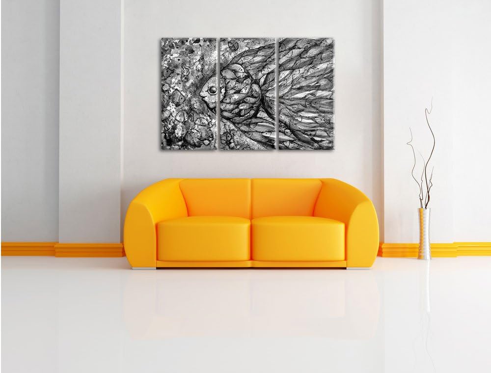 Pixxprint Bunte Fische Kunst als Leinwandbild | Grösse: 3 Teilig (120x80) | Wandbild| Kunstdruck | f
