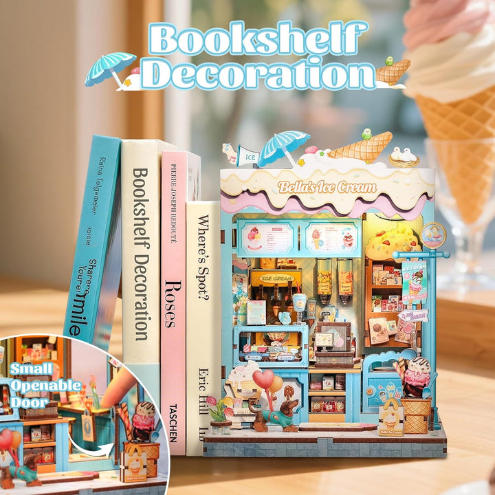 CUTEBEE Book Nook Kit - Holz Miniatur Haus Bausatz Eiscreme-Thema Stil - DIY Bastelset Minihaus für