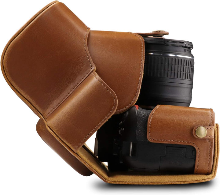 MegaGear MG1537 Nikon D3500 Ever Ready Leder Kamera-Case mit Trageriemen - Hellbraun, Hellbraun