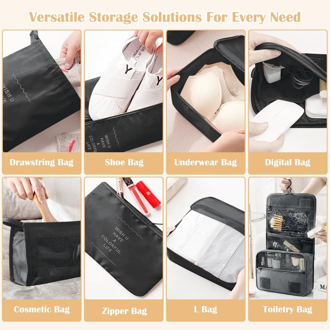 13 Stück Koffer Organizer Set, Schwarz Packing Cubes, Wasserdichte Kofferorganizer für Urlaub und Re