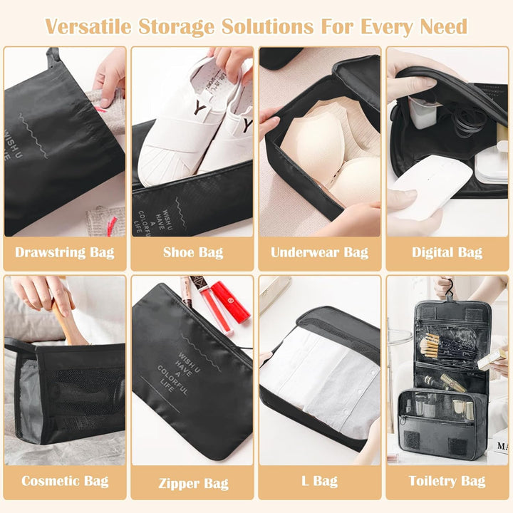 13 Stück Koffer Organizer Set, Schwarz Packing Cubes, Wasserdichte Kofferorganizer für Urlaub und Re