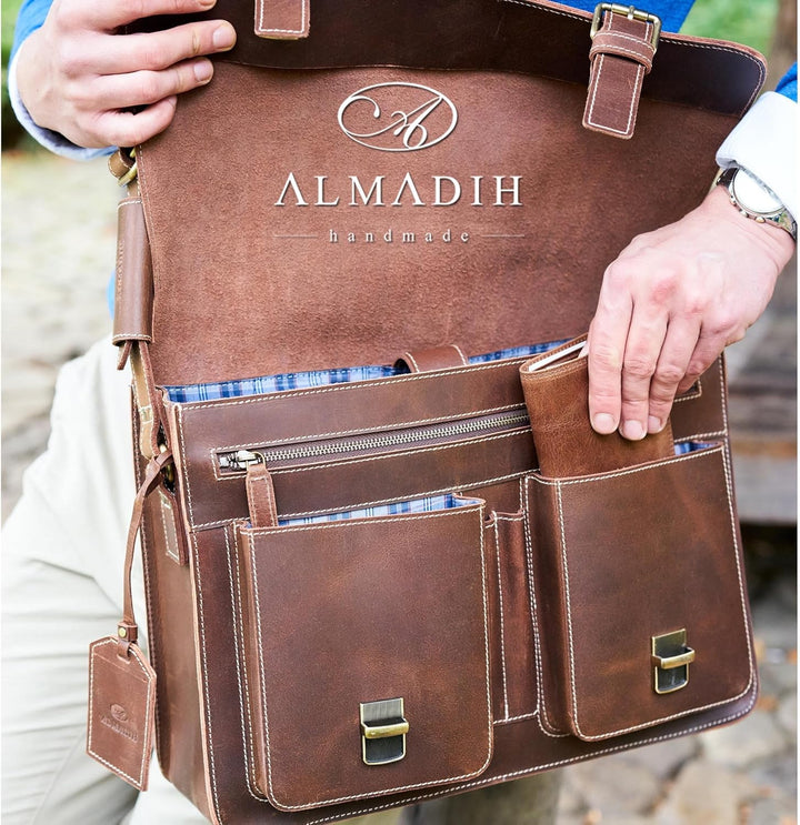 ALMADIH Leder Messenger *TOM* handgefertigt robustes Premium Rindsleder braun Vintage Sattlerqualitä