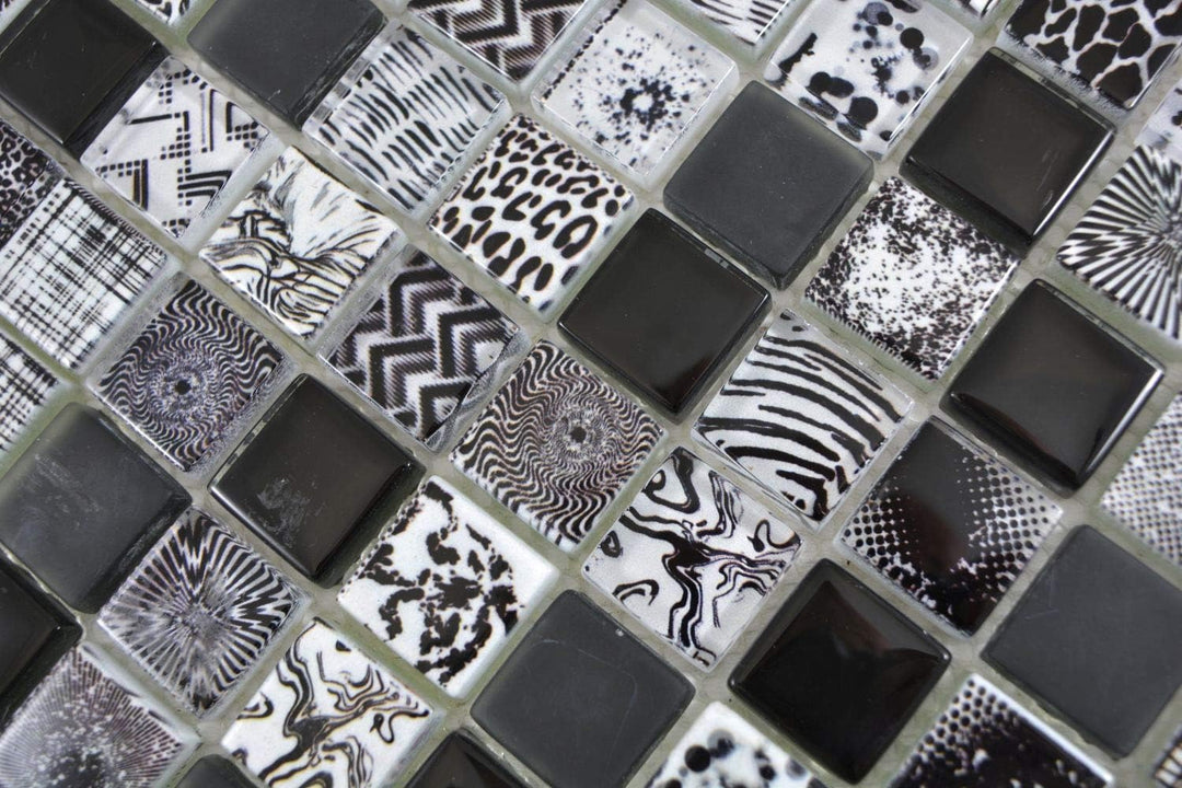 Mosaik Fliese Glasmosaik Quadrat Crystal mix schwarz für WAND KÜCHE Wandverblender Fliesenspiegel Ve