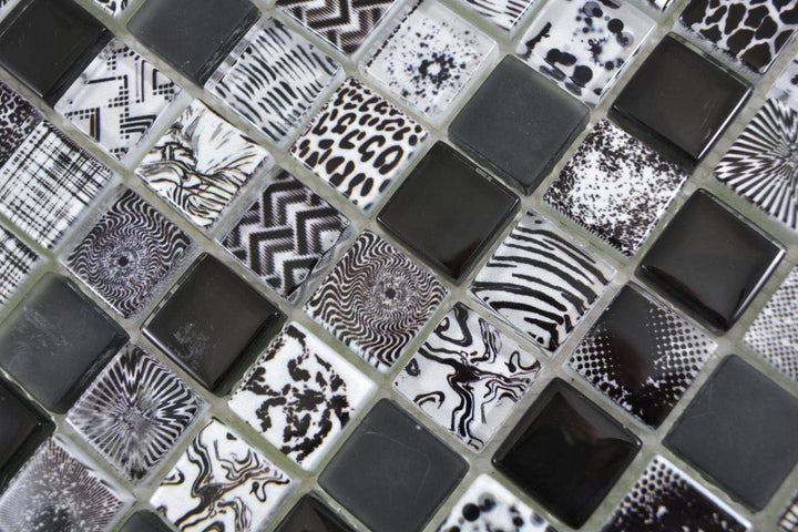 Mosaik Fliese Glasmosaik Quadrat Crystal mix schwarz für WAND KÜCHE Wandverblender Fliesenspiegel Ve