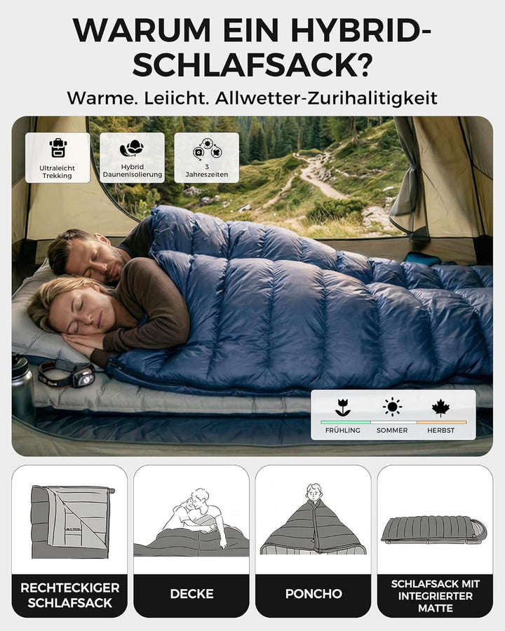 ATEPA Ultraleichter Daunenschlafsack 650/700FP, 3-Jahreszeiten (12°C / 6°C / -1°C), Leicht &amp; Kompakt