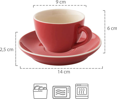 palmer colors Kaffeetassen - 6er-Set, Porzellan, rot, 18 cl – 14 cm moderne, kompakte Form, für Kaff
