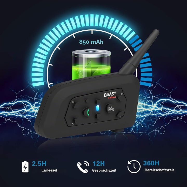 EJEAS V6 Pro Motorradhelm Bluetooth Intercom Headset 1200M 2 Personen Vollduplex Wireless Motorrad I