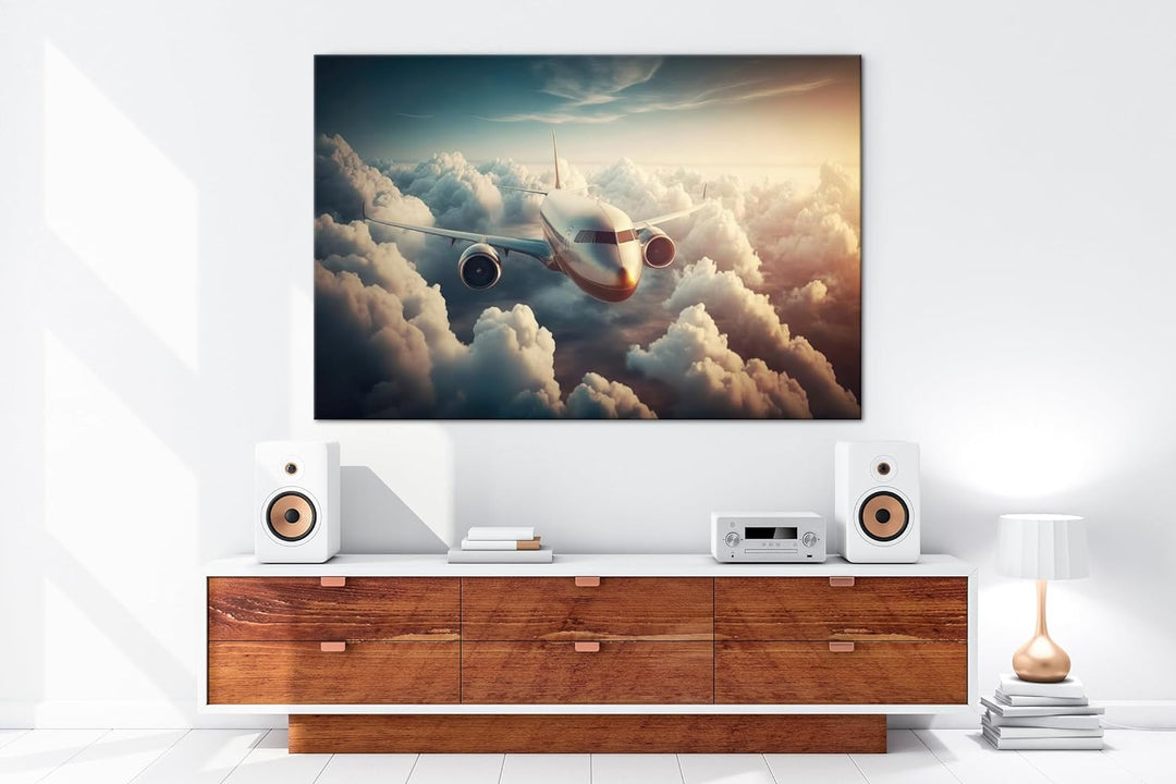 deyoli Flugzeug beim Sonnenaufgang Format: 80x60 cm als Leinwandbild, Motiv fertig gerahmt auf Echth