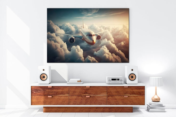 deyoli Flugzeug beim Sonnenaufgang Format: 80x60 cm als Leinwandbild, Motiv fertig gerahmt auf Echth
