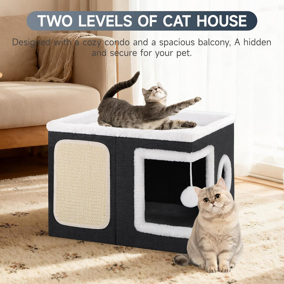 Shikha Faltbares Katzenhöhle Indoor für grosse Katzen, 43L*43B*32H cm Grosse Katzenhaus mit Kratzbre