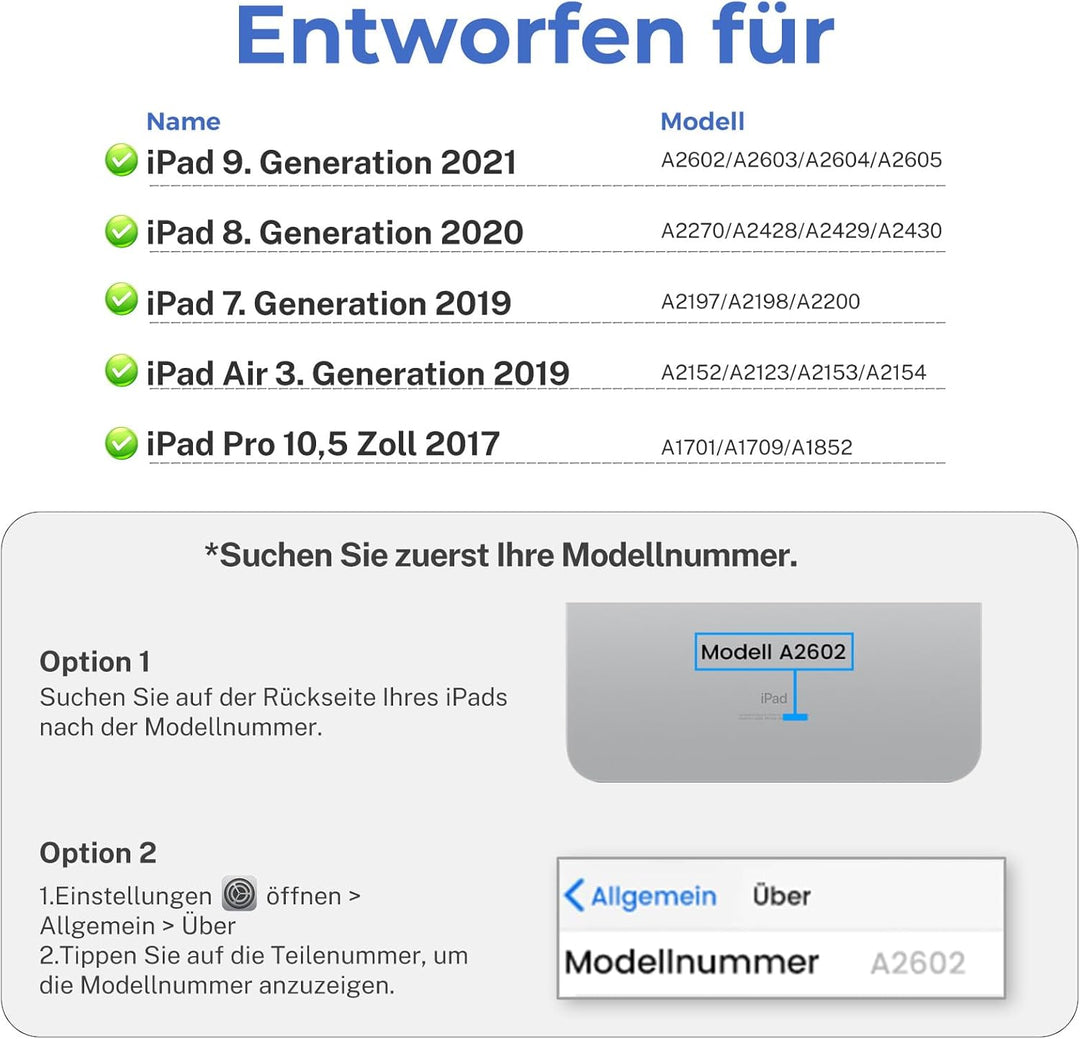 OYEEICE Hülle mit Tastatur für iPad 9/8/ 7 Generation 10,2 Zoll, Vergrösserte Anti-Falloff Tastenkap