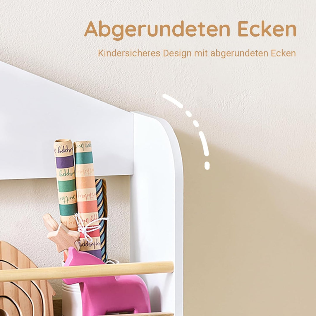 SoBuy Bücherregal Kinder, Kinderregal, Spielzeug Aufbewahrungsregal mit 4 Ablagen für Bücher und Dek