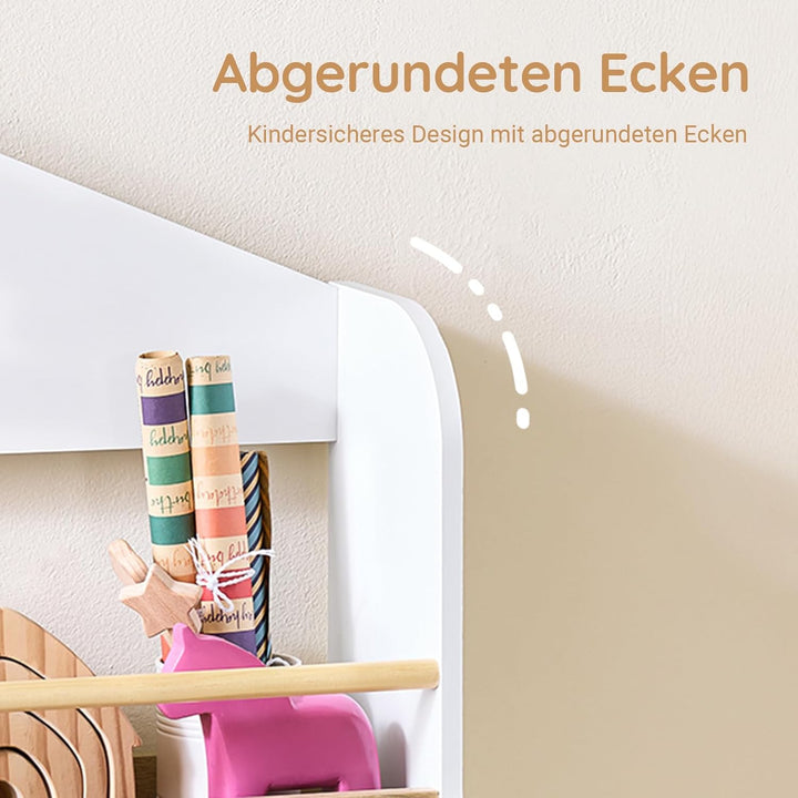 SoBuy Bücherregal Kinder, Kinderregal, Spielzeug Aufbewahrungsregal mit 4 Ablagen für Bücher und Dek