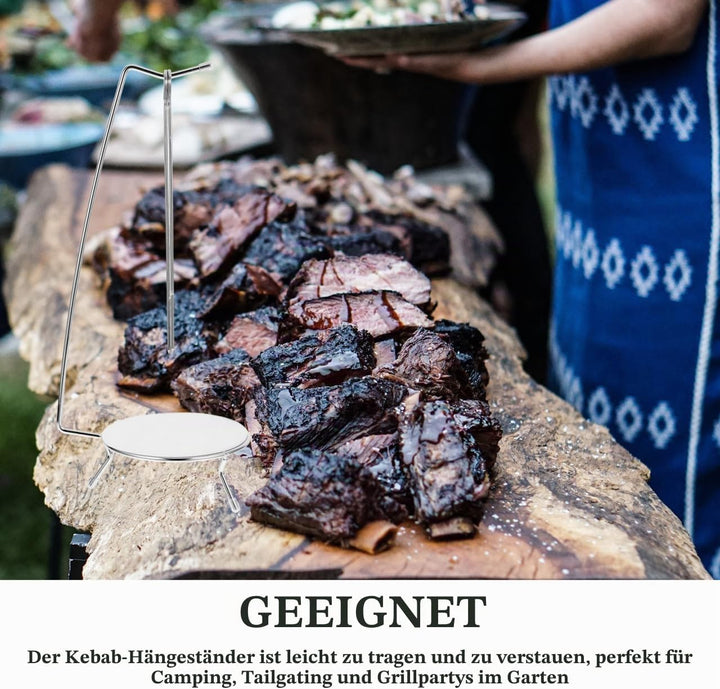 BESTYASH Edelstahl Grillspiess Halter 36X13X13Cm Mit Kebab Aufhängung Für Fleischspiesse Grillzubehö