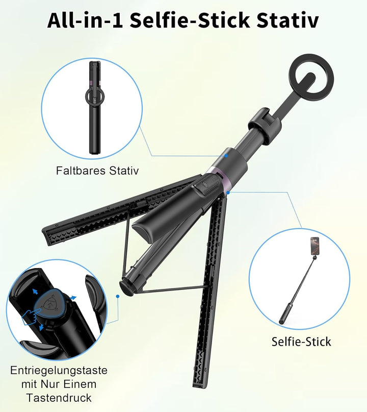 TONEOF 173cm Magnetisches Selfie Stick Stativ, Stark Magnetischer Aluminium Halter für Magsafe, 360°
