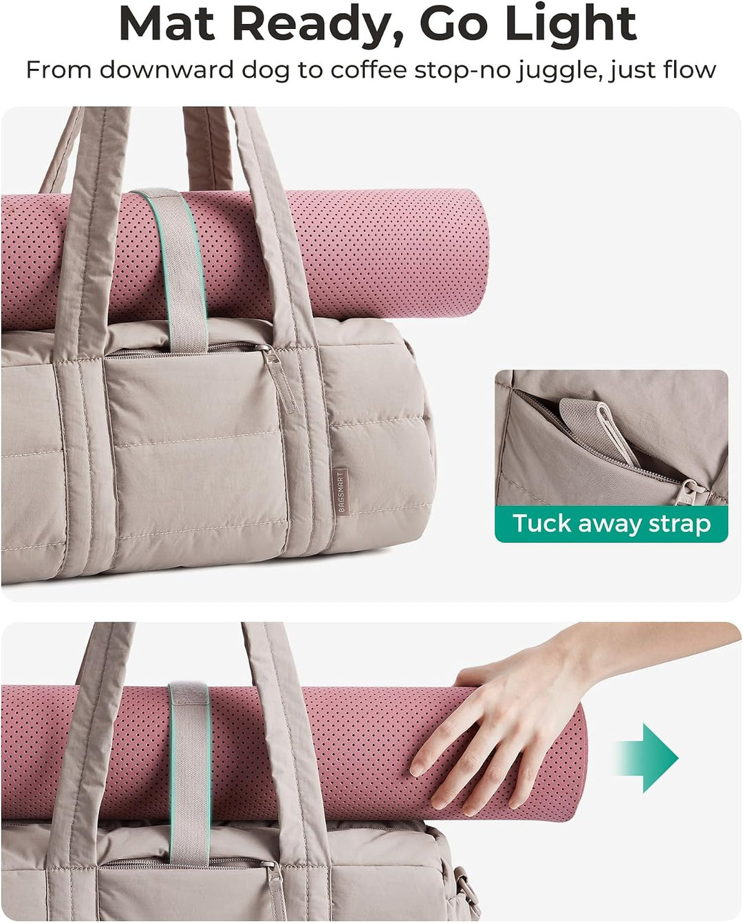 bagsmart Reiki Sporttasche für Damen, Reisetasche für Yogamatten mit Nass- und Trockenfach, 18L Gest