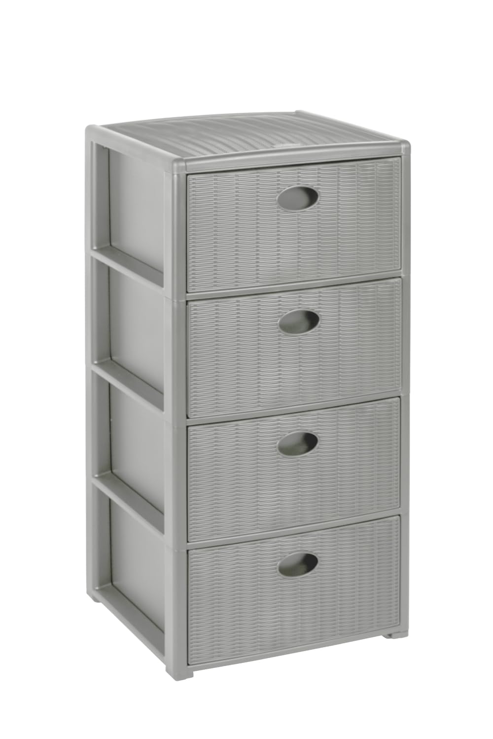 Rollbarer Schubladenschrank aus Kunststoff in Rattan-Optik mit 4 Schubladen. Masse: 40x40x81 cm (Gra