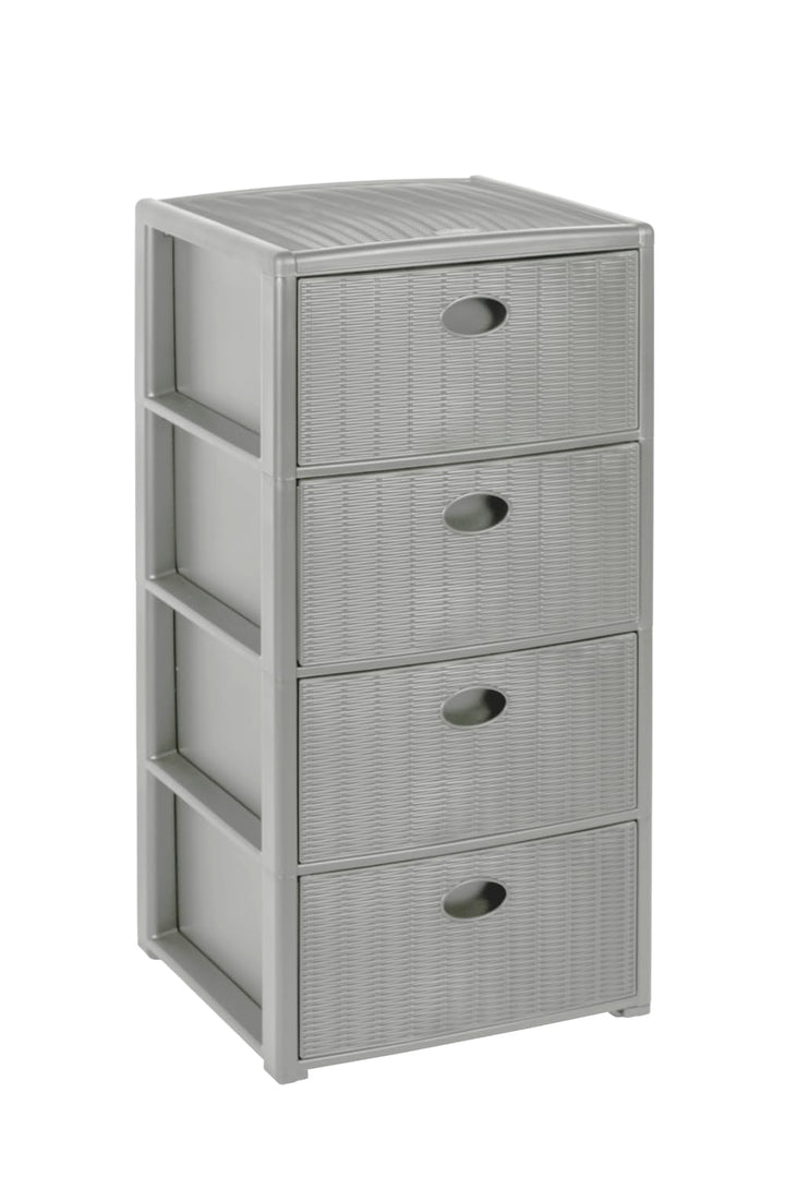 Rollbarer Schubladenschrank aus Kunststoff in Rattan-Optik mit 4 Schubladen. Masse: 40x40x81 cm (Gra