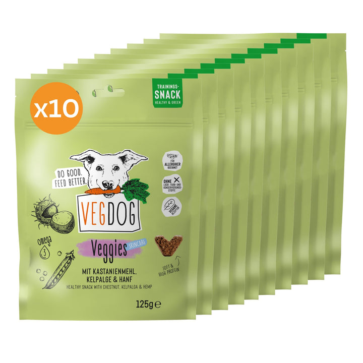 VEGDOG Veggies Skincare Veganer Snack für Hunde, getreiefreier Trainingssnack für Allergiker mit Kas