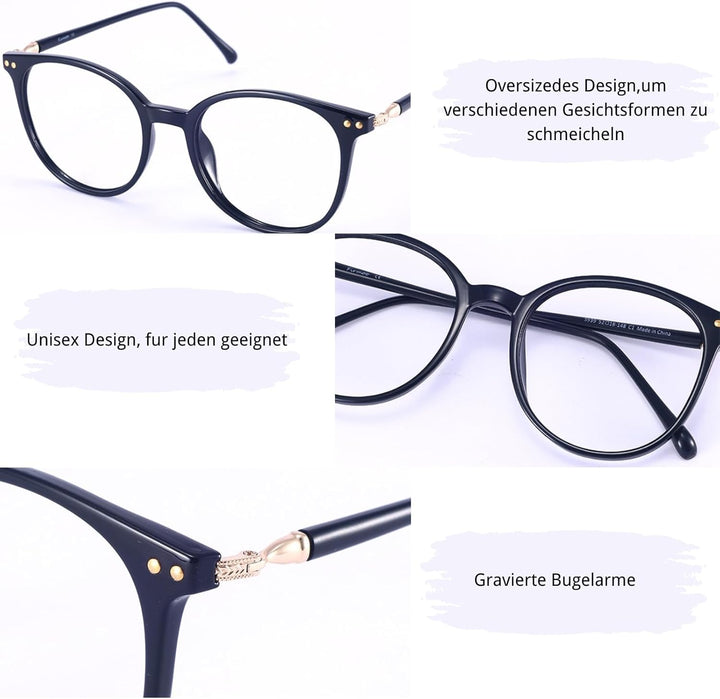 Firmoo Blaulichtfilter Brille ohne Sehstärke für Damen Herren Runde Computerbrille gegen Kopfschmerz