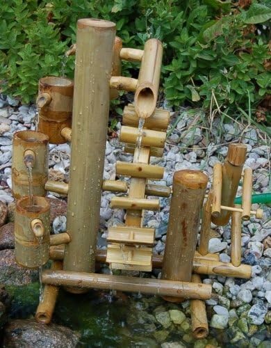 Wilai Bambus Wasserspiel Gartendeko Brunnen Wasserfall für Garten Gartenteich Terrasse Balkon 40 cm