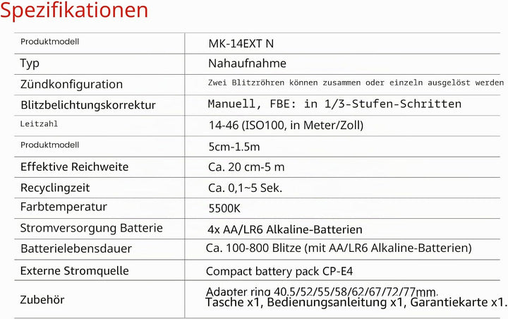 Meike MK-14EXT-N E-TTL Makro LED Ringblitz mit LED AF Assist Lampe für Nikon DSLR Kamera