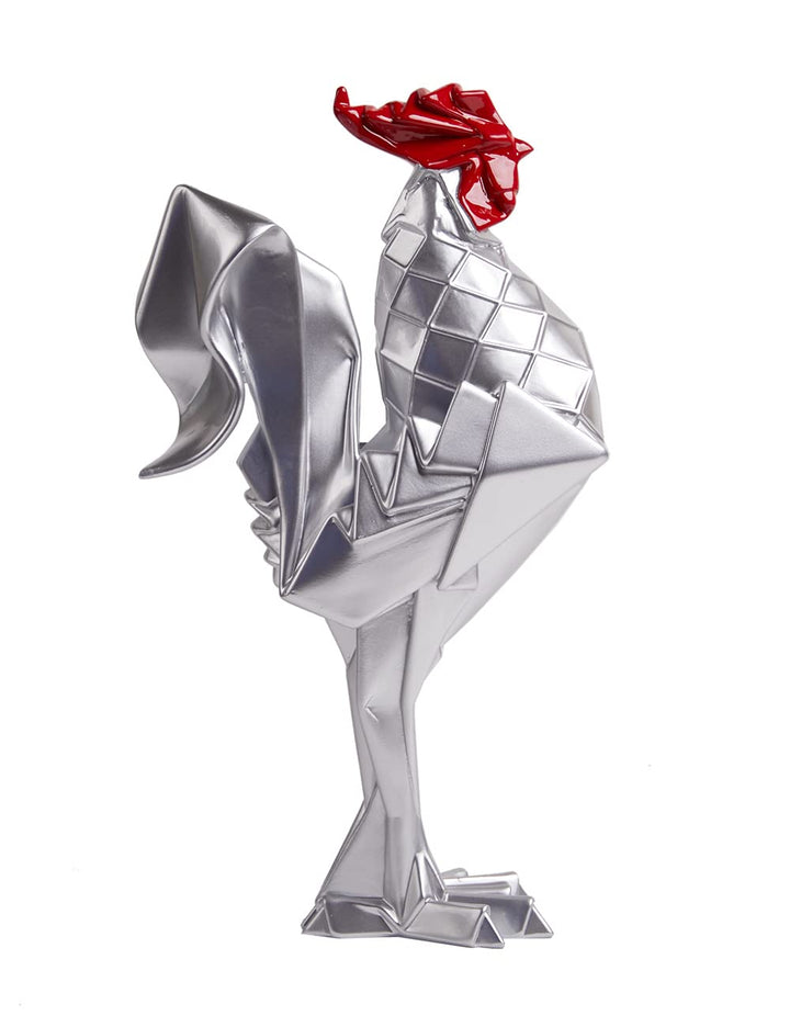 NENBOLEC Modern Skulptur Dekor Hahn Statue Tier Arts Wohnzimmer Kunst Polyresin Silber Geschenk 31cm