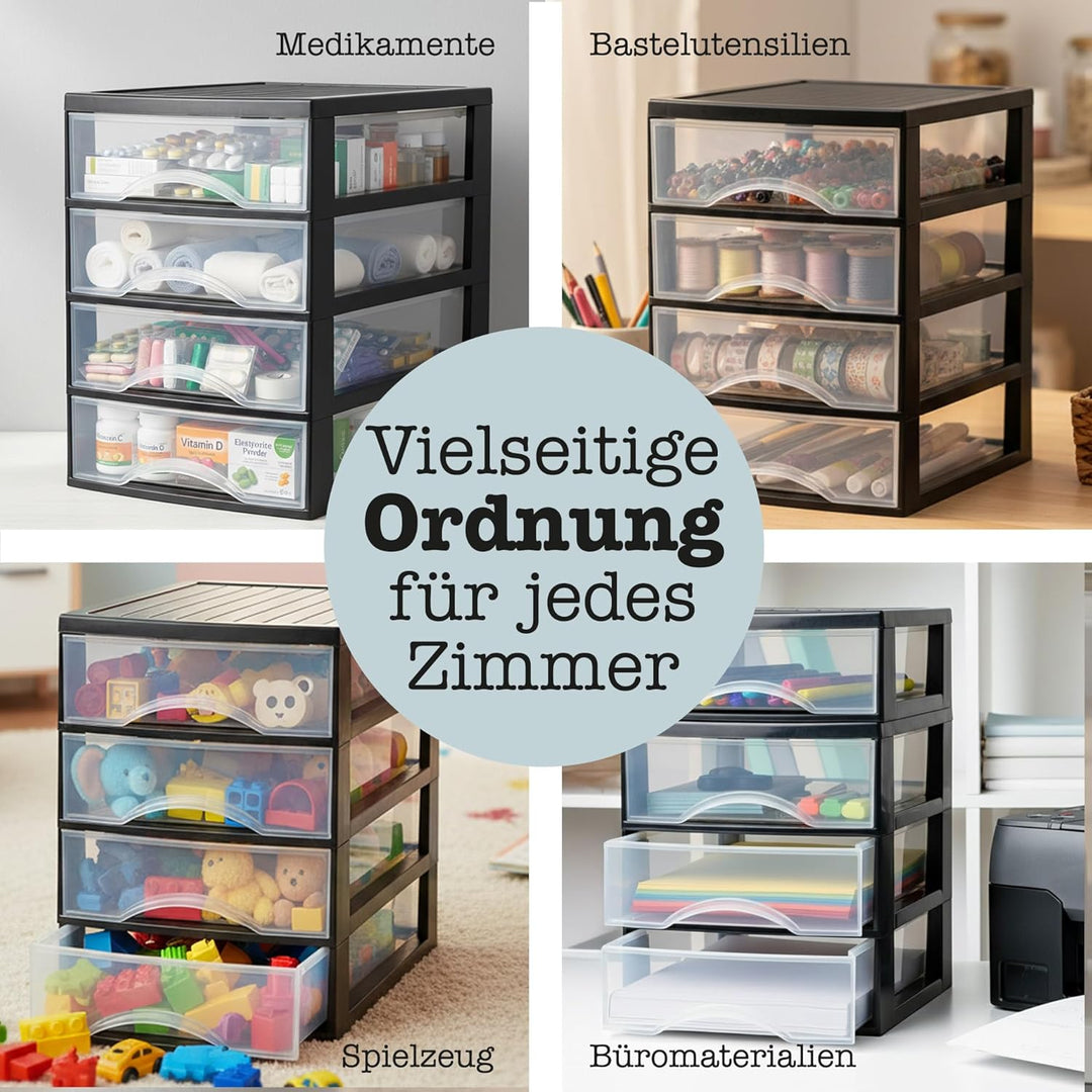 Hausfelder Schubladenbox A4 mit 4 Schubladen, 2er Set Büro Ordnungssystem für Schreibtisch, transpar